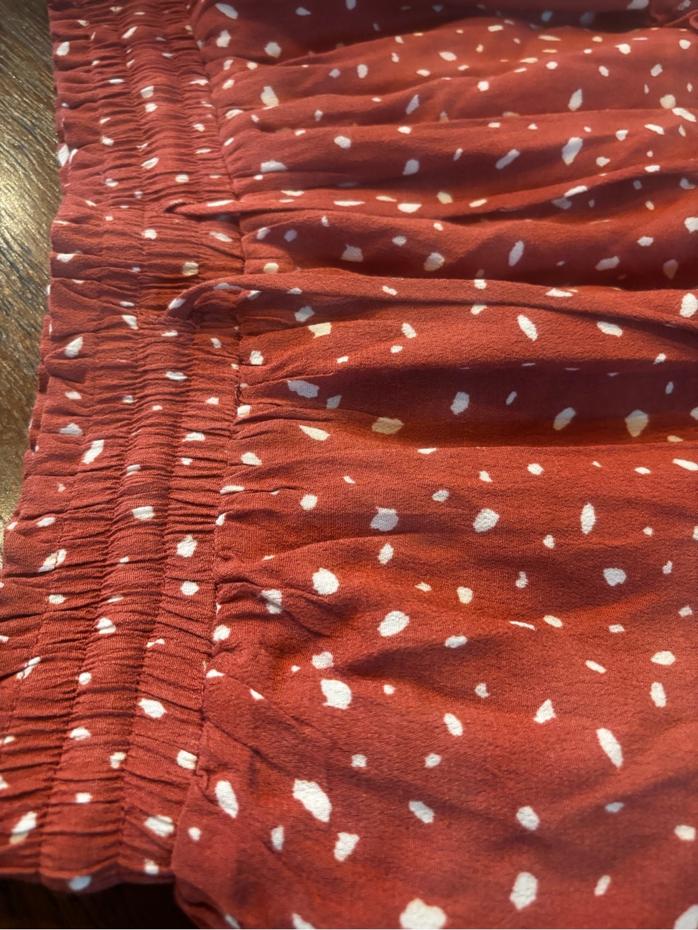 Women's Rust Dot Tie-Waist Ruffle Mini Skirt - Picture 3 of 5